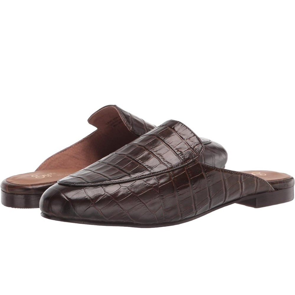 Seychelles Dark Brown Croc-Embossed Leather Slide Mules